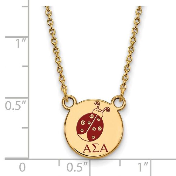 14K Plated Silver Alpha Sigma Alpha Small Mascot Enamel Necklace - Picture 2 of 6